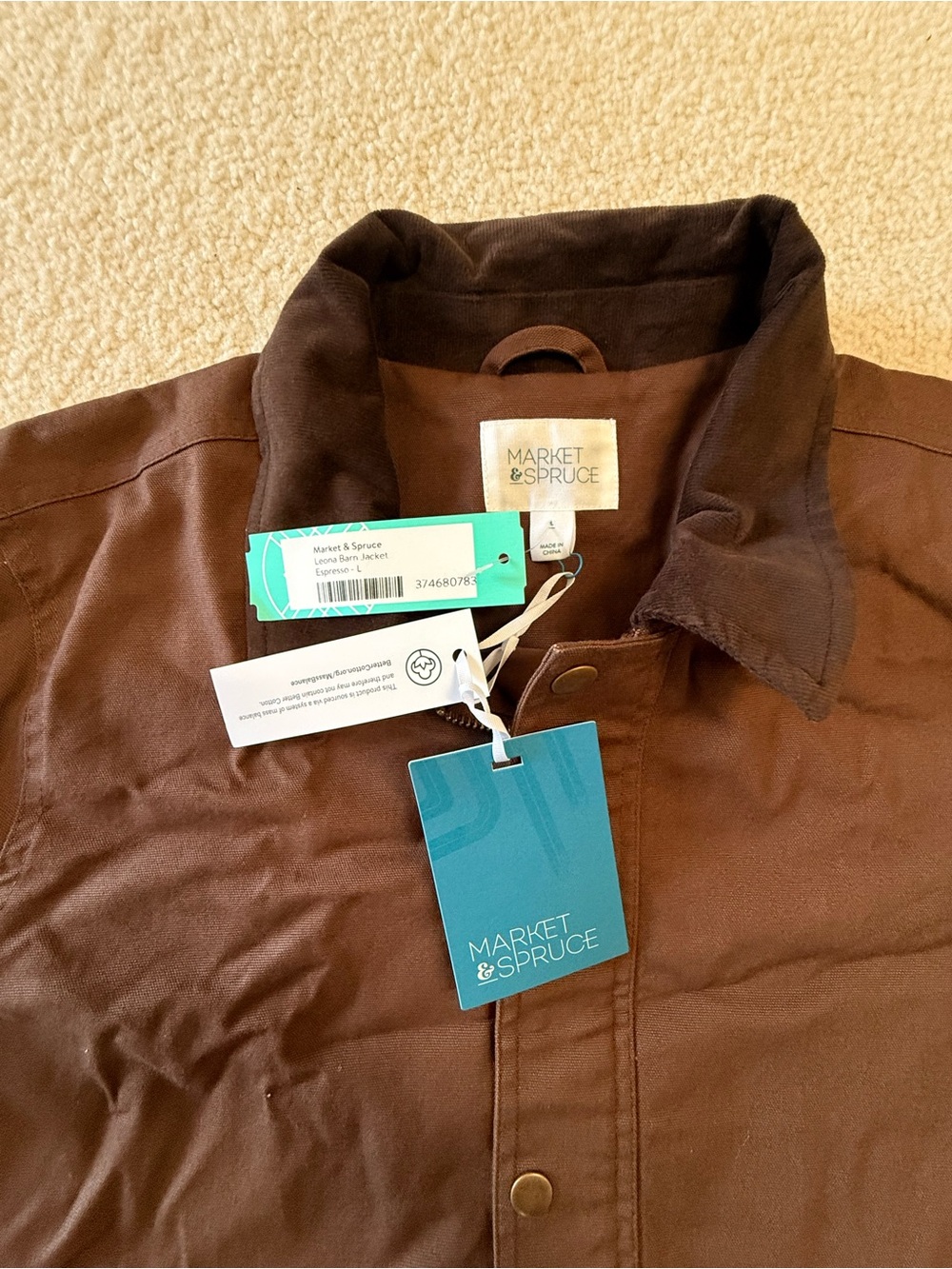Market & Spruce Men's Brown Canvas Jacket with Dark Brown Collar